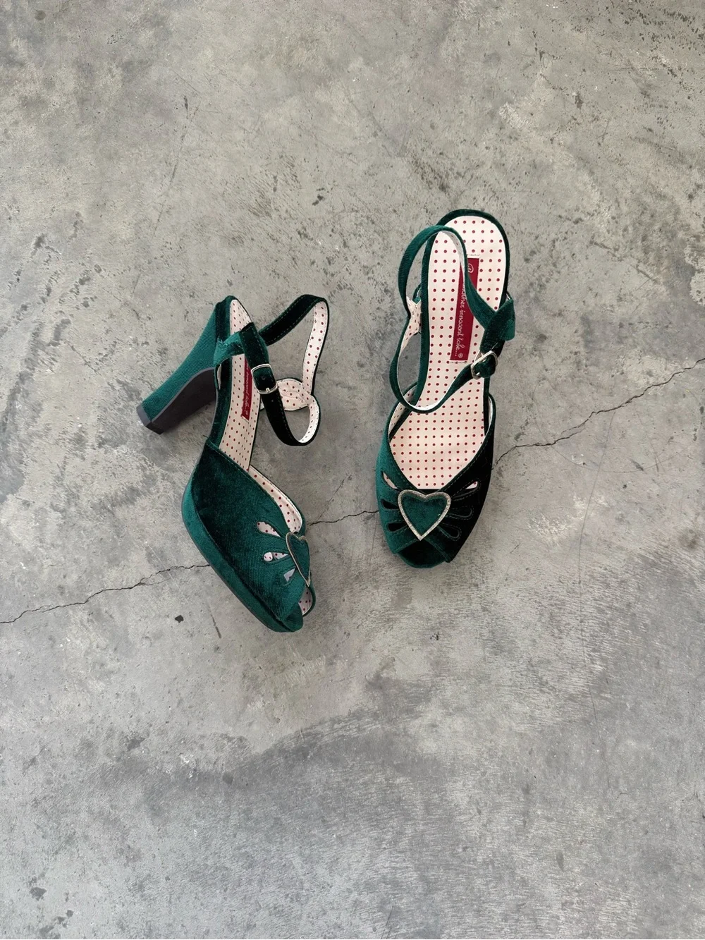 Green Suede Peep-Toe Block Heels with Ankle Strap